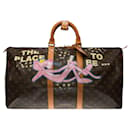 Beautiful Louis Vuitton Keepall travel bag 55 cm in Monogram canvas customized by the popular Street Art artist PatBo customized "Pink Panther loves Bubbles"