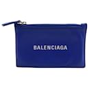 Porte-cartes Balenciaga Logo Print en cuir de veau bleu Cuir