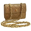 CHANEL Chain Turn Lock Mini Matelasse Shoulder Bag Lamb Skin Gold CC Auth 32696a - Chanel