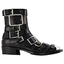 Boxcar Boots in Black/Silver Leather - Alexander Mcqueen
