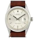 Rolex Mens Datejust 36mm Steel Silver Dial Fluted Bezel Leather Band 