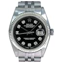 Rolex Mens Datejust Ss 36mm Black Diamond Dial Fluted Bezel Watch Ref 16014 