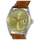 Rolex Champagne Men's Datejust Dial Fluted Bezel On A Leather Band Watch 