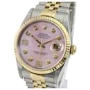 Rolex Pink Mop Datejust 2tone Diamond Dial 18k Gold Fluted Bezel Watch 