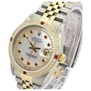 Rolex White Mop Mens Datejust 2tone Ruby Dial Diamond Ruby Bezel 36mm watch