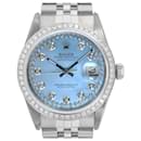 Rolex Ice Blue Mop Mens Datejust Steel Black Diamond Dial Diamond Bezel 36mm Watch 