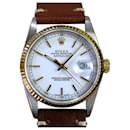Rolex Datejust Factory White Dial 36mm Leather Watch