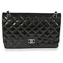Chanel Grey Quilted Patent Leather Stripe Jumbo Double Flap Bag 