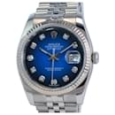 Rolex Blue Vignette Men's Datejust Ss Factory Diamond Dial Fluted Bezel 36mm Watch 