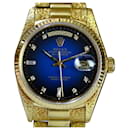 Rolex Mens Day-date Rare Factory Blue Vignette Dial 18k Gold Watch 