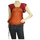 Christian Dior Perforated Orange w. Red Sleeves Blouse T-Shirt Top Size 40