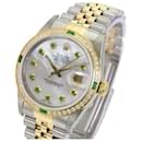 Rolex White Mop Mens Datejust Twotone Emerald Dial Diamond Bezel 36mm Watch 