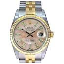 Rolex Mens Datejust 2-tone Pink Mop Dial 16233 Dial 18k Fluted Bezel 36mm Watch 