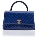 Blue Caviar Chevron Quilted Leather Coco Handle Flap Blue - Chanel