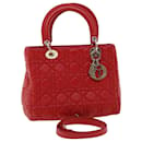 Christian Dior Lady Dior Canage Hand Bag Lamb Skin Red Auth 32628A
