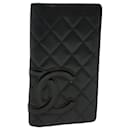 CHANEL Cambon Line Long Wallet Lamb Skin Black Pink CC Auth ac1117 - Chanel