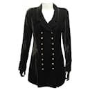 Chanel long jacket 2 ROWS OF BUTTONS S 36 BROWN VELVET JACKET
