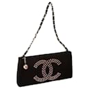 Chanel Black Satin Baguette Pochette  Beaded Shoulder Hand Bag from the 2004/2005 collection