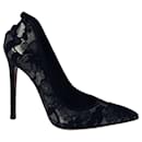 Gianvito Rossi Satin and Lace Pointed Toe Pumps in Black Cotton