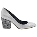 Sergio Rossi Sparkling Pumps in Metallic Silver Glitter and Leather