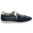 Brunello Cucinelli Panelled Lace-Up Sneakers in Navy Blue Suede