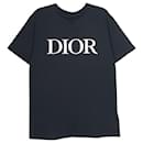 Dior Logo Embroidered T-shirt in Navy Blue Cotton