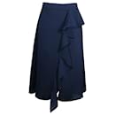 Iris & Ink Ruffled Midi Skirt in Navy Blue Polyester