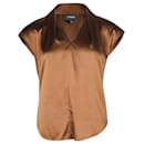 Theory Draped-neck Cap-Sleeve Top in Brown Silk