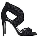 Diane Von Furstenberg Mesh Cross Strap Heels in Black Leather