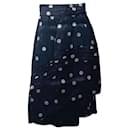 Ganni Asymmetric Polka Dot Midi Skirt in Navy Blue Silk
