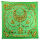 HERMES SCARF LES CAVALIERS D'OR RYBALTCHENKO SQUARE 90 IN GREEN SILK SCARF - Hermès