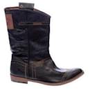 Western Style Zipped Cowboy Black Leather Boots Italy - Levi's