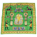HERMES CARRE 90 Tutankhamun Scarf Silk Green Auth am3280 - Hermès