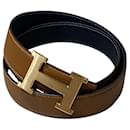 Hermès REVERSIBLE “H” Leather buckle belt in Gold 18K
