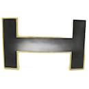HERMES H QUIZZ BELT BUCKLE 32MM BLACK LACQUERED BRUSHED STEEL BLACK BELT BUCKLE - Hermès
