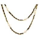 VINTAGE CHANEL NECKLACE 1993 NECKLACE INTERLACED CHAIN NECKLACE LEATHER PEARLS GOLD - Chanel