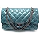CHANEL MAXI HANDBAG 2.55 PRUSSIAN BLUE QUILTED PATENT LEATHER + BAG BOX - Chanel