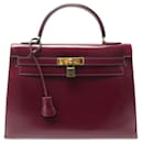 VINTAGE HERMES KELLY HANDBAG 32 RED BOX LEATHER SADDLER + HAND BAG BOX - Hermès