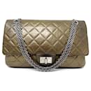 CHANEL MAXI HANDBAG 2.55 BRONZE DISTRESSED QUILTED LEATHER HAND BAG PURSE - Chanel