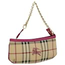 BURBERRY Nova Check Chain Accessory Pouch PVC Leather Beige Pink Auth yk5442 - Burberry