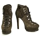 ALAIA Gray Suede Leather Lace up Ankle Booties Boots Heels Shoes size 37,5 - Alaïa