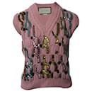 Gucci Embellished Cable Knit Vest in Pink Wool