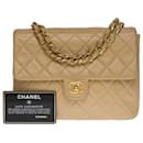 Splendid Chanel Mini Timeless square flap bag in beige quilted lambskin,