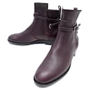 BALENCIAGA SHOES BOOTS WITH BUCKLES 357864 37 LEATHER PLUM LOW BOOTS - Balenciaga