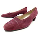 VINTAGE CHANEL SHOES PUMPS LOGO CC EMBROIDERED IN BURGUNDY SUEDE SUEDE SHOES - Chanel