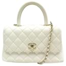 CHANEL COCO HANDLE PM BAG IN WHITE QUILTED CAVIAR LEATHER HAND BAG - Chanel