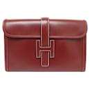 NEW HERMES JIGE ELAN HANDBAG 29 PM IN BORDEAUX RED BOX LEATHER CLUTCH - Hermès