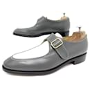 NEW JOHN LOBB MOCCASIN SHOES WITH BUCKLE 8E 42 TWO-TONE LEATHER LOAFERS - John Lobb