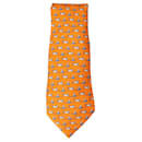 Orange Tie with Cats and Mouses Print - Hermès