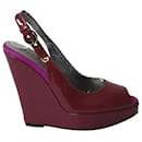 Dolce & Gabbana Slingback Peep Toe Wedges in Maroon Patent Leather